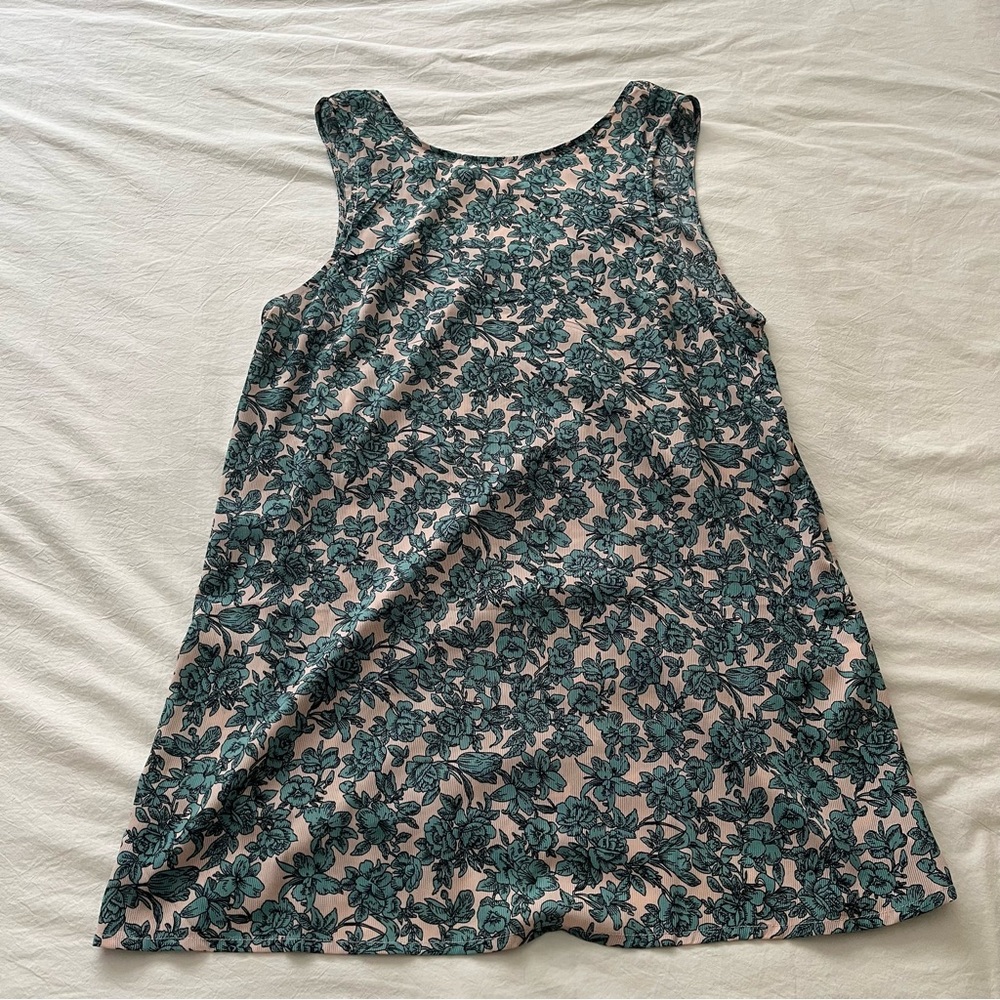 Pink and green floral pattern mini dress
